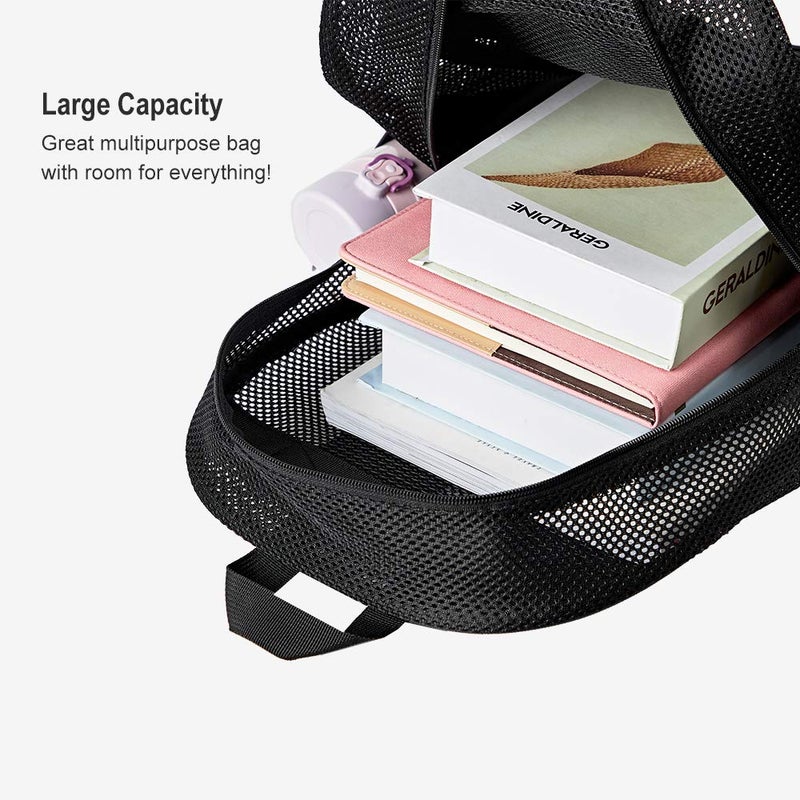 COVAX Heavy Duty Mesh Backpack, See Through College Backpack, Semi-transparent Mesh Bookbag with Bungee and Comfort Padded Straps for Commuting, Swimming, Beach, Outdoor Sports - Image 4